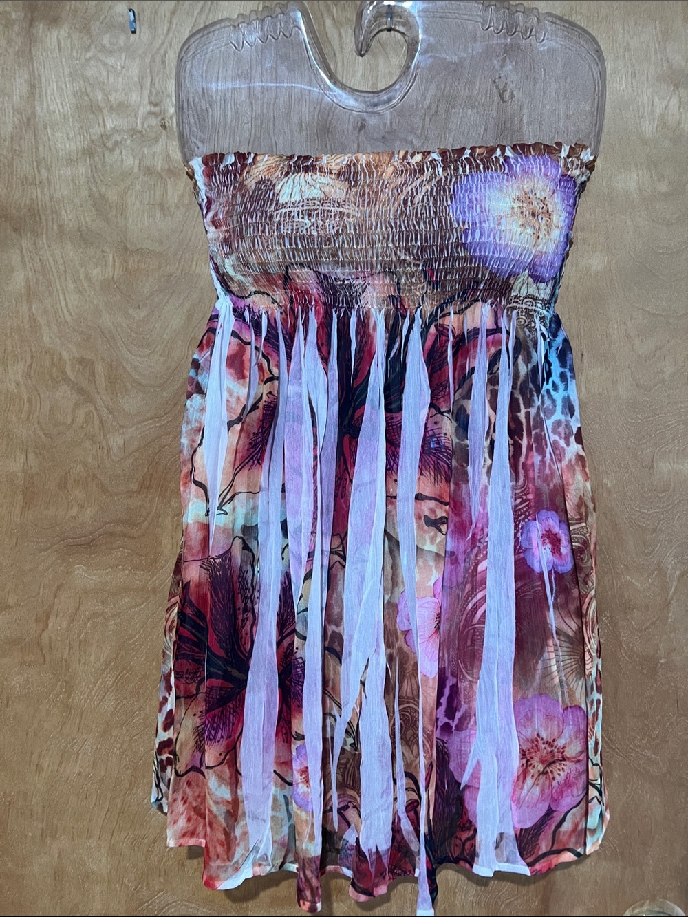 Women’s JUSTIFIED Floral Strapless POLYESTER Boho Sundress in Brown & Pink Sz.M